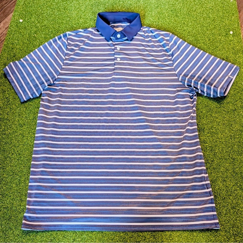 KJUS Comfort Fit Men's Polo Shirt XL Blue/White Striped Short Sleeve Button Logo